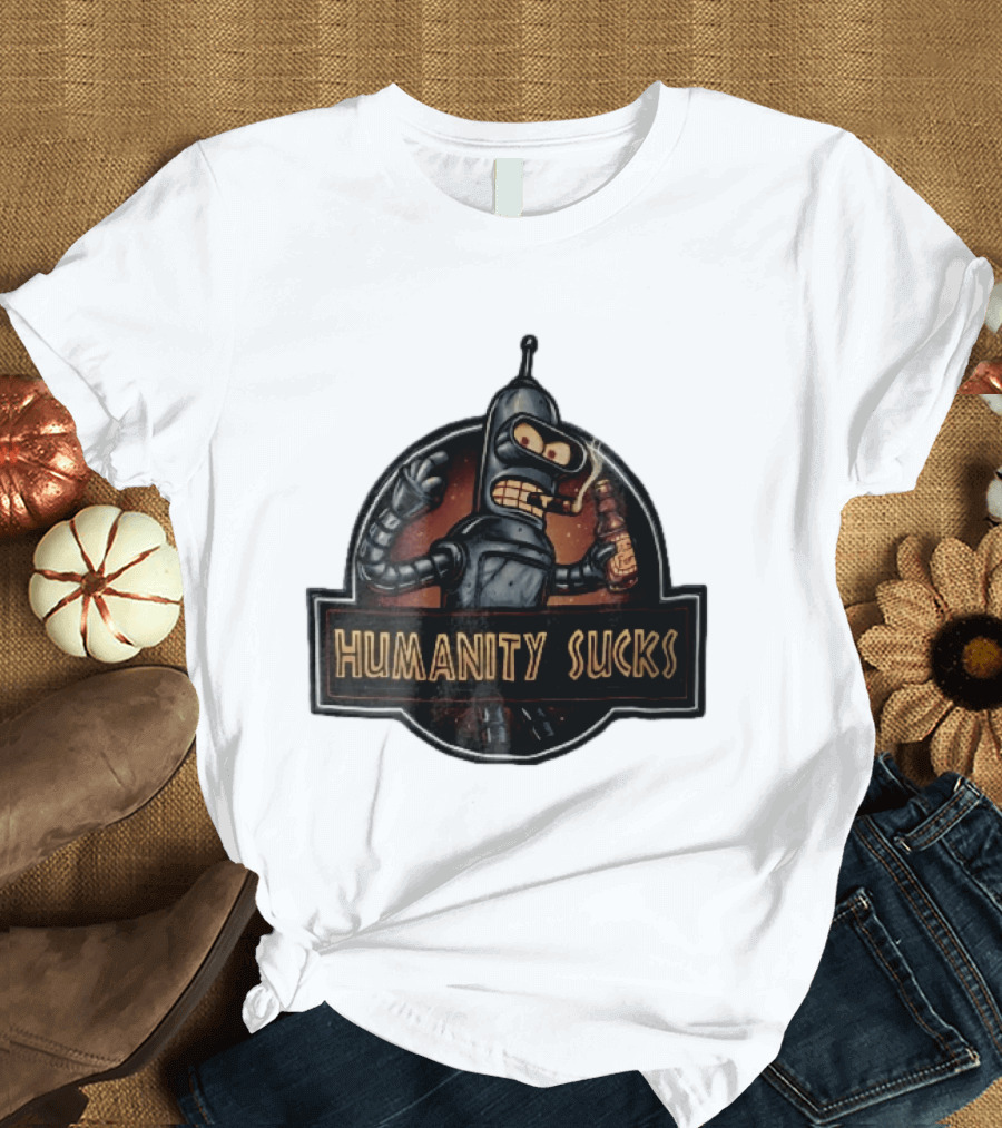 Humanity Sucks Robot Holding Beer T-Shirt