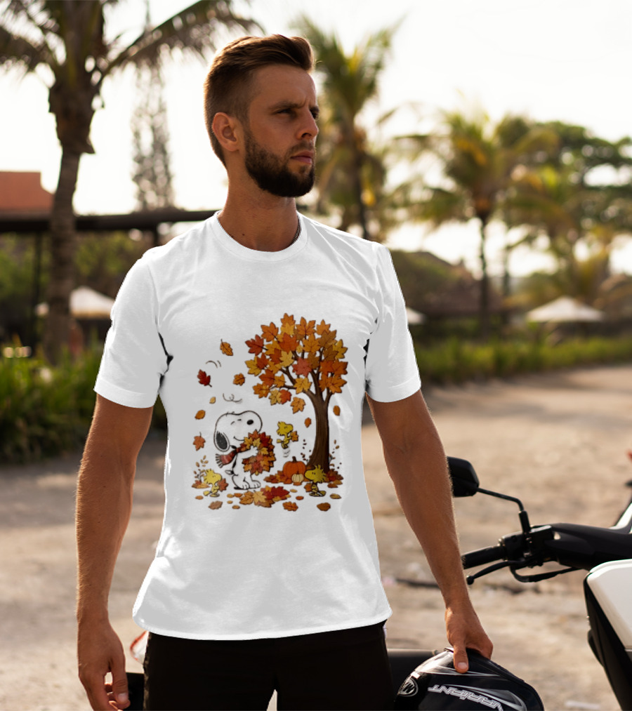 Snoopy Woodstock Autumn Leaves Pumpkin Fall Season Vibes T-Shirt