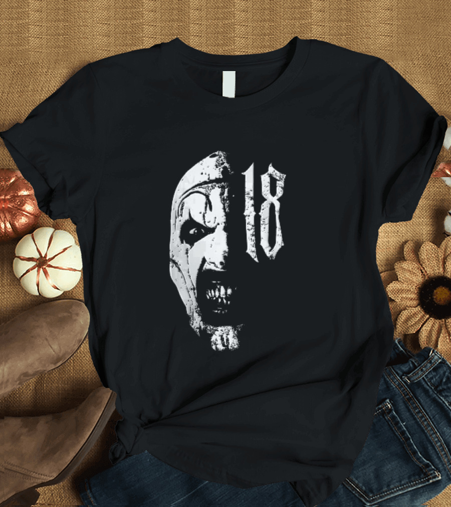 18 Terrifier Clown Distressed Half Face Screaming T-Shirt