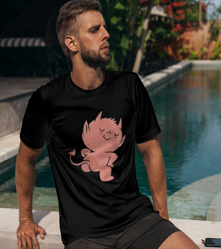 Mischievous Little Red Devil Cartoon Mooning With Distressed Texture T-Shirt
