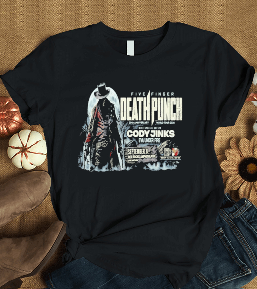 Five Finger Death Punch Red Rocks 20th Anniversary 2026 Cody Jinks Special Guest Denver CO T-Shirt