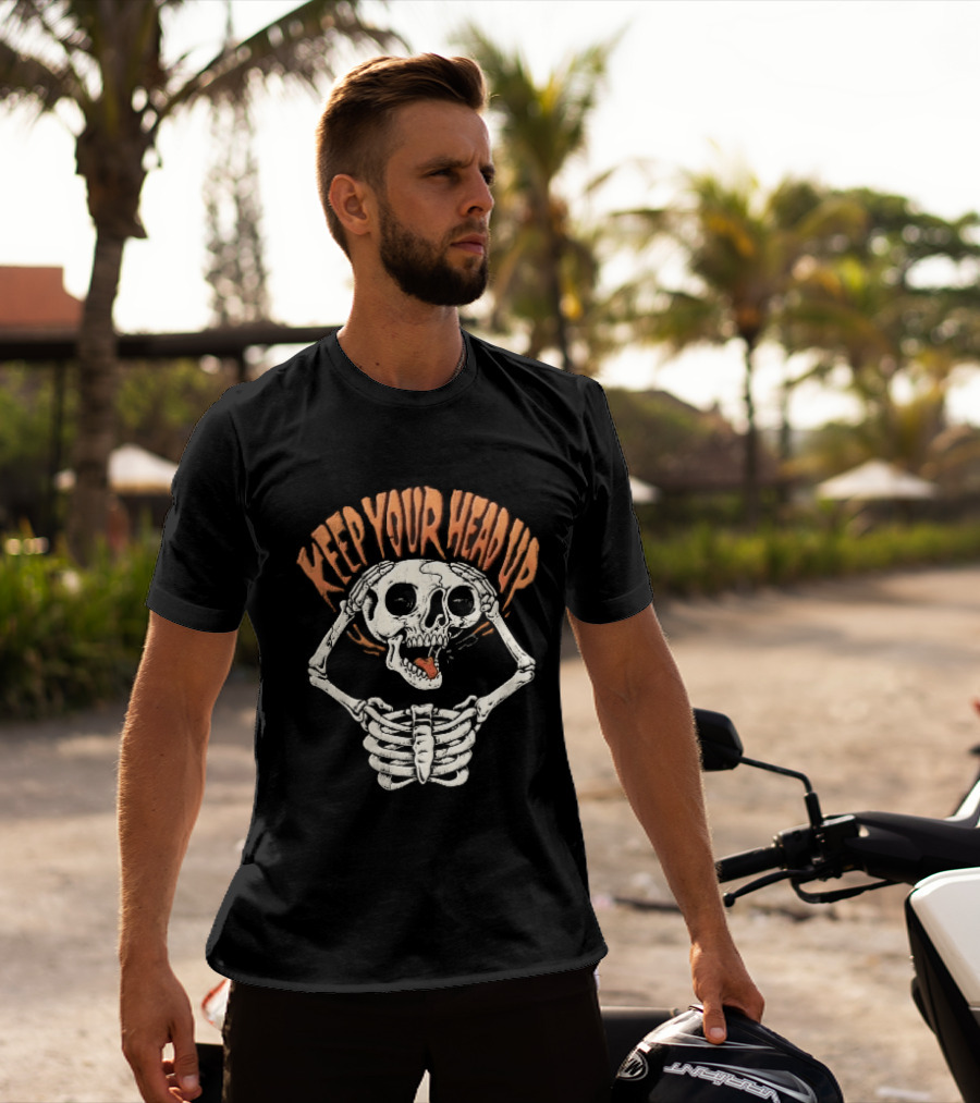 Keep Your Head Up Skeleton Lifting Skull Above Ribcage T-Shirt