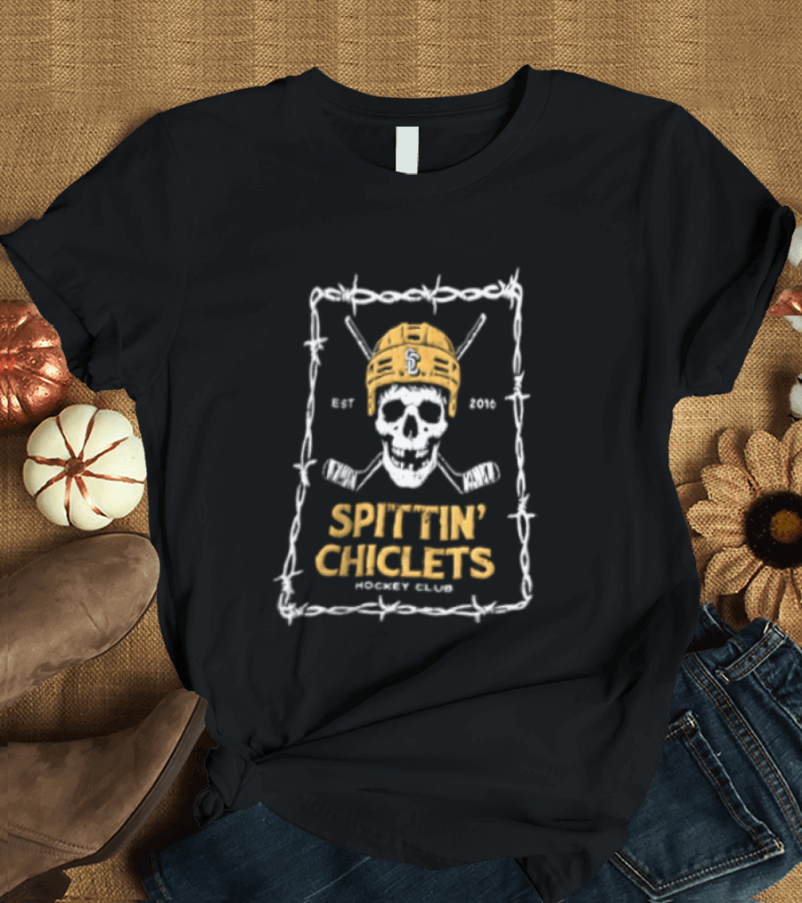 Spittin' Chiclets Skull Hockey Club Barbed Wire T-Shirt