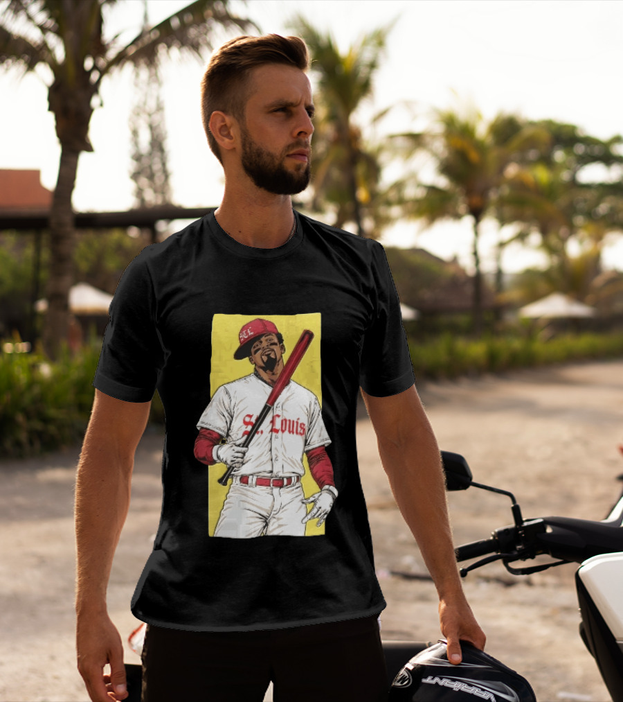 St Louis Cardinals STL Baseball Player Caricature With Bat T-Shirt
