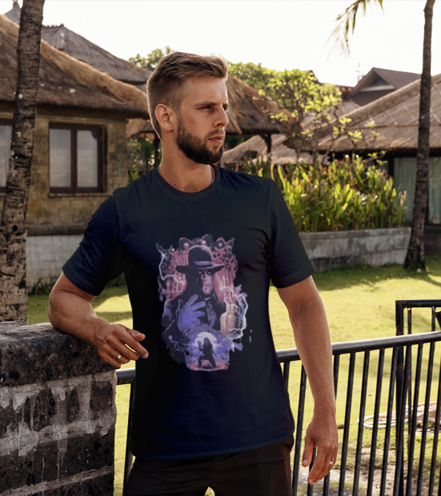The Undertaker WWE Wrestler Vintage Style With Lightning And Urn T-Shirt