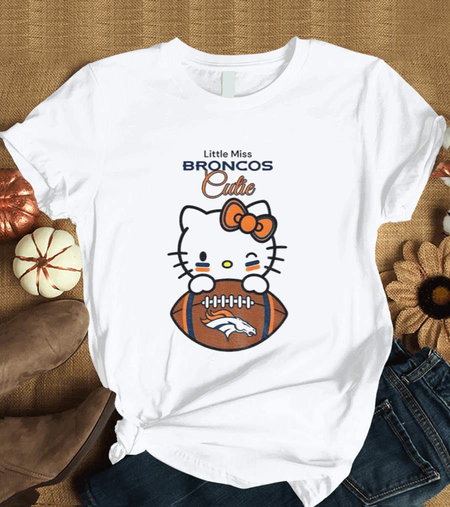 Little Miss Broncos Cutie Hello Kitty Football Fan T-Shirt