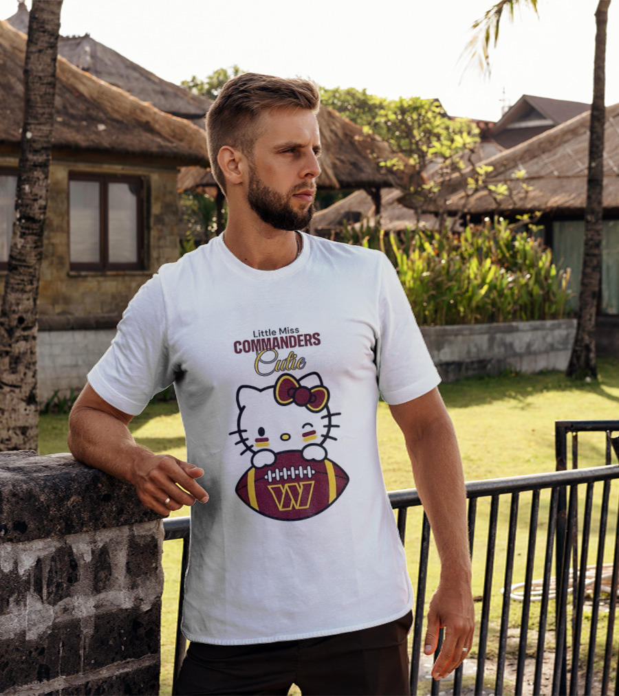 Little Miss Commanders Cutie Hello Kitty Football T-Shirt