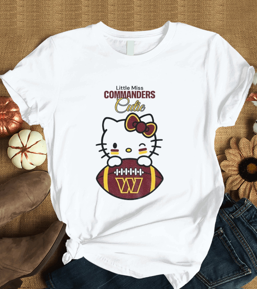 Little Miss Commanders Cutie Hello Kitty Football T-Shirt