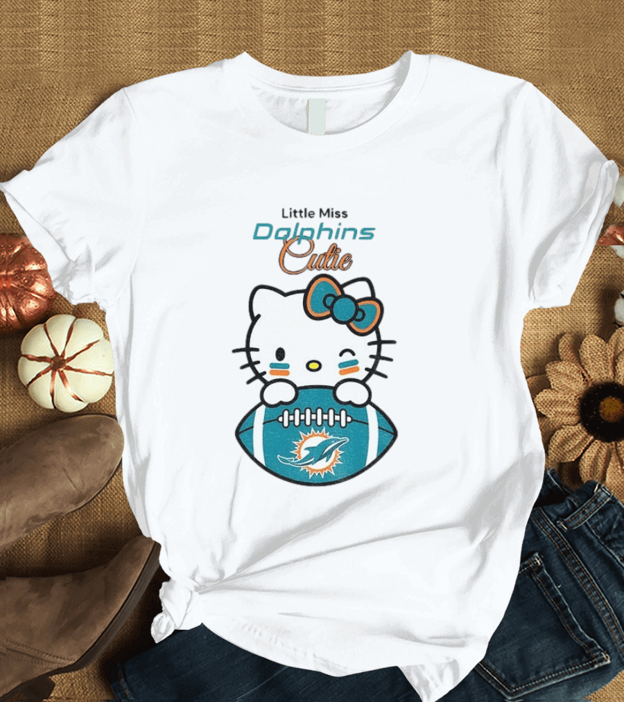 Little Miss Dolphins Cutie Hello Kitty Football T-Shirt