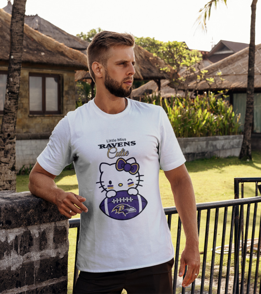 Little Miss Ravens Cutie Hello Kitty Football T-Shirt