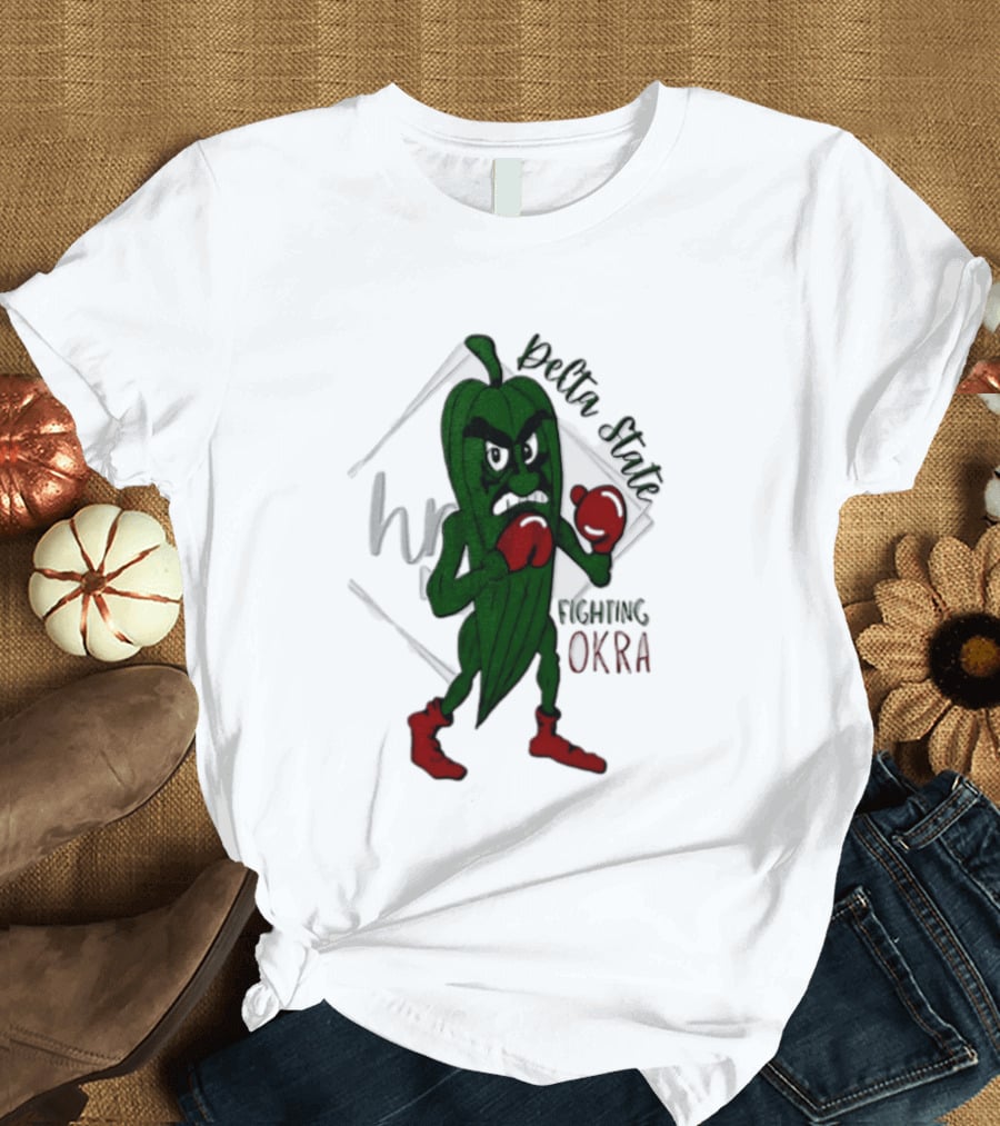 Delta State Fighting Okra Punching Mascot With Boxing Gloves And Boots T-Shirt