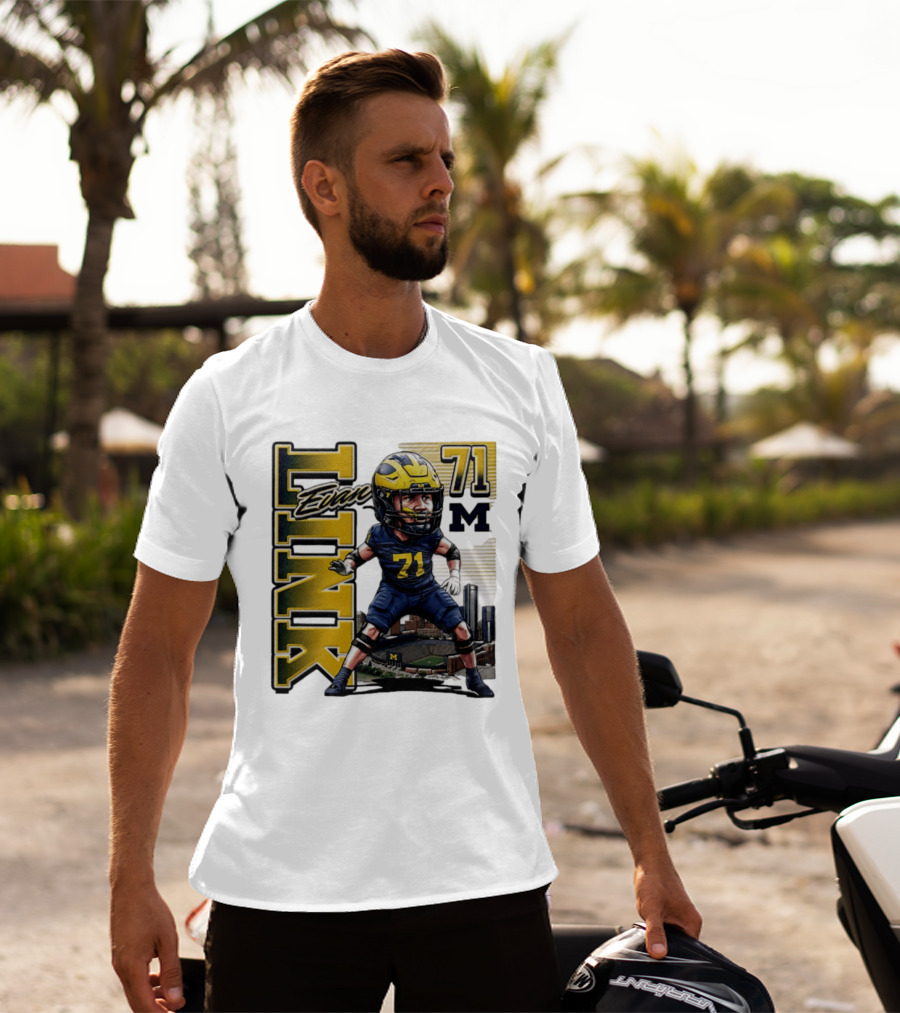Evan Link 71 Michigan Wolverines Football Caricature T-Shirt