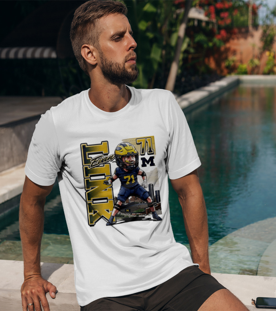 Evan Link 71 Michigan Wolverines Football Caricature T-Shirt