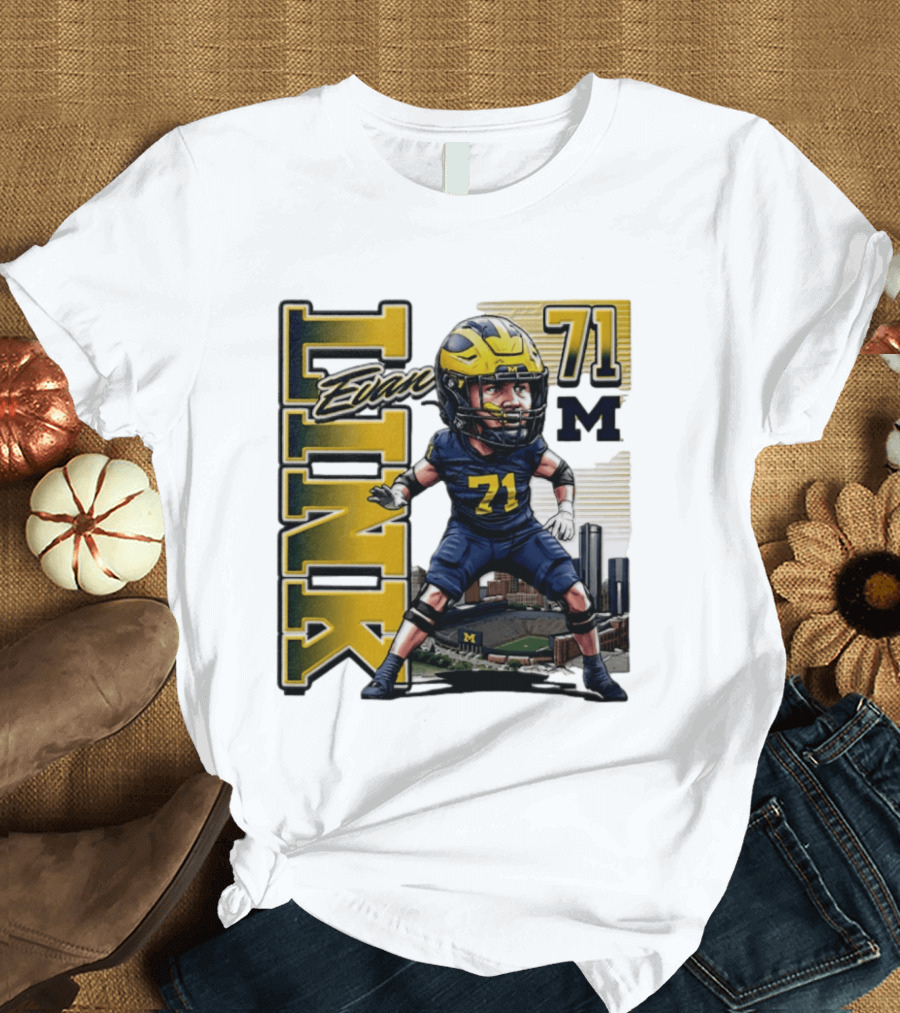 Evan Link 71 Michigan Wolverines Football Caricature T-Shirt