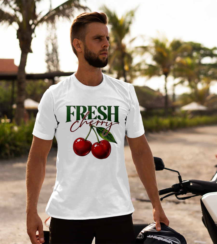 Fresh Cherry Twin Red Fruit And Leaves T-Shirt
