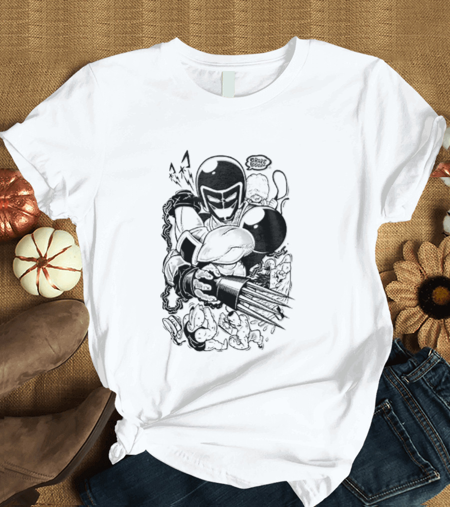 Grape Brain Masked Cyborg Wrestler Spiked Claws Chains Cartoon Line Drawing T-Shirt