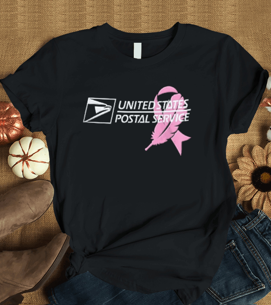 United States Postal Service Pink Breast Cancer Awareness Feather Ribbon T-Shirt