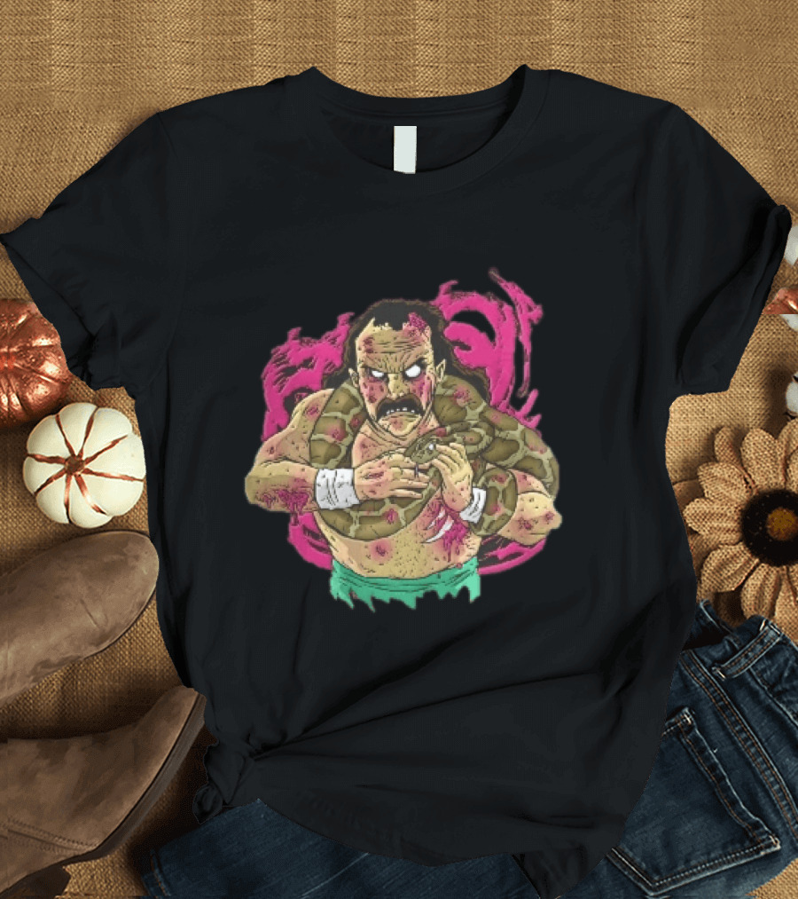Zombie Wrestler Python Snake Pink Energy Burst Caricature T-Shirt