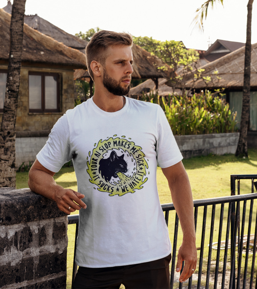 Your AI Slop Makes Me Sick It Sucks We Hate It Cat Vomiting T-Shirt