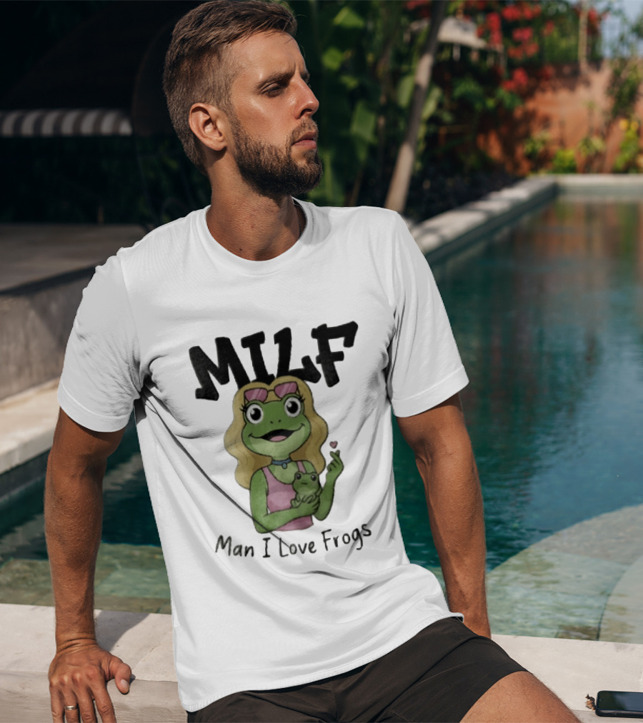 MILF Man I Love Frogs Cartoon Blonde Female Frog Holding Baby Frog T-Shirt