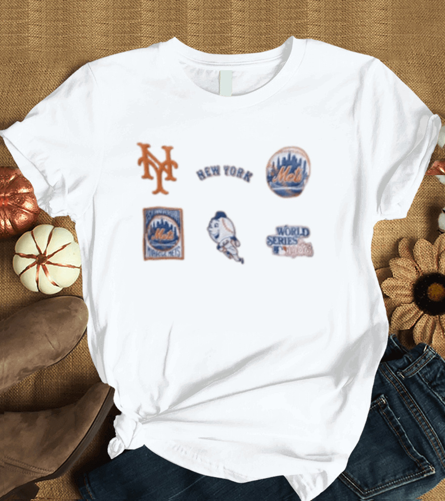 New York Mets 25th Anniversary 1986 World Series Logos T-Shirt