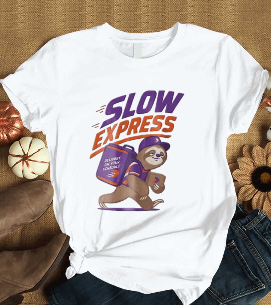 Slow Express Delivery On Your Schedule Cartoon Sloth Courier Carrying Package T-Shirt