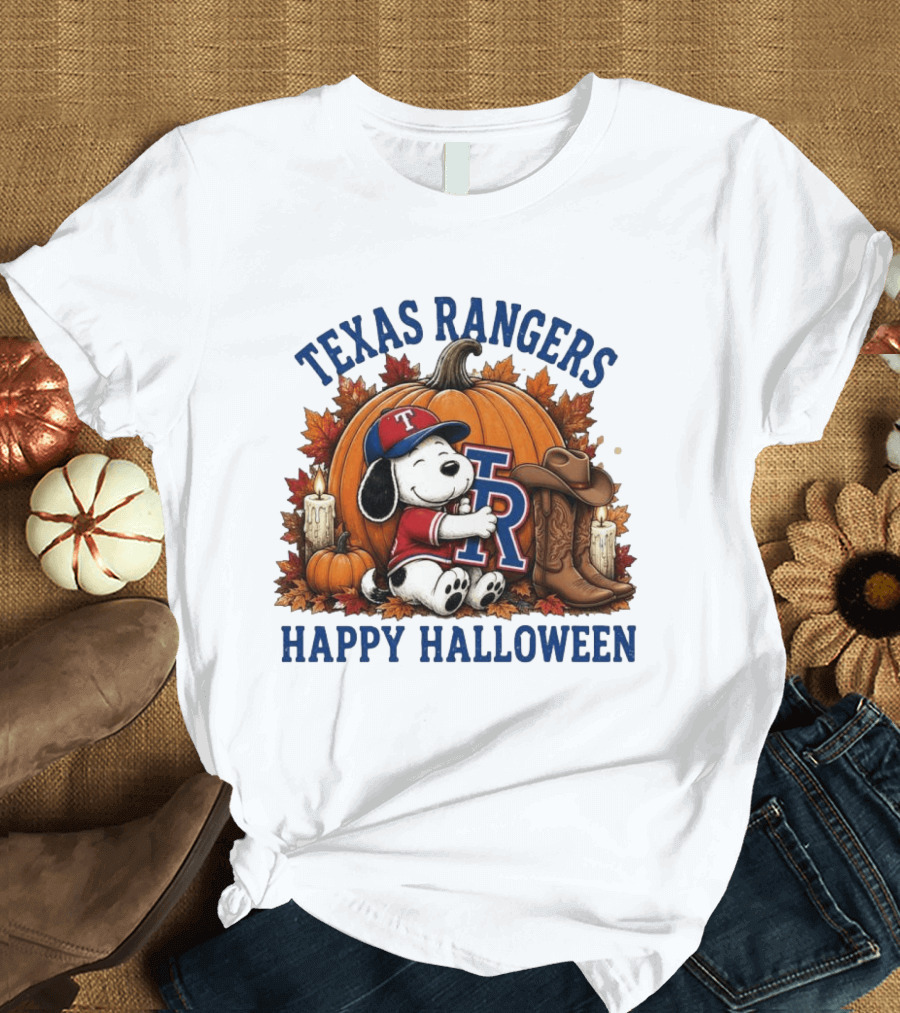 Texas Rangers Snoopy Pumpkin Happy Halloween T-Shirt
