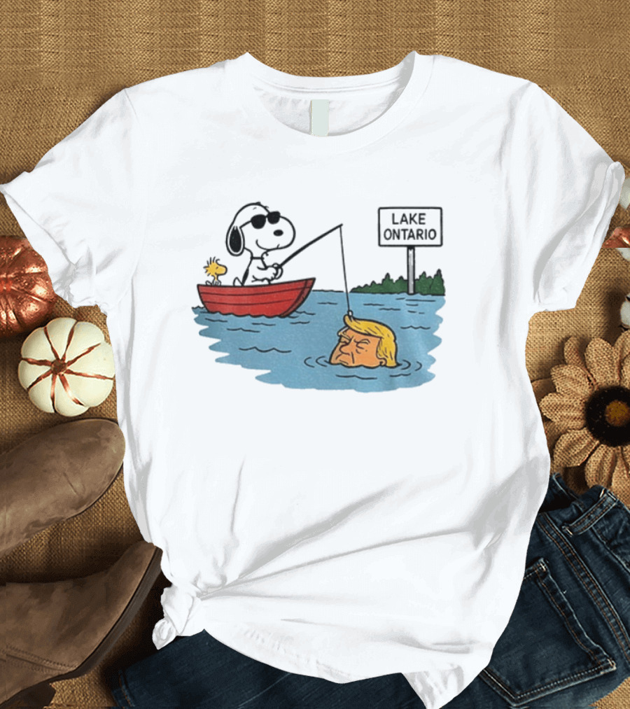 Snoopy And Woodstock Fishing Lake Ontario Cartoon With Trump Caricature T-Shirt