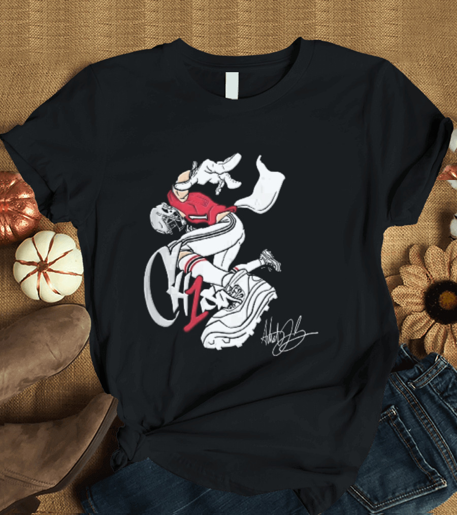 C1n Cam Newton New England Patriots Fisheye Cleat Cartoon Line T-Shirt