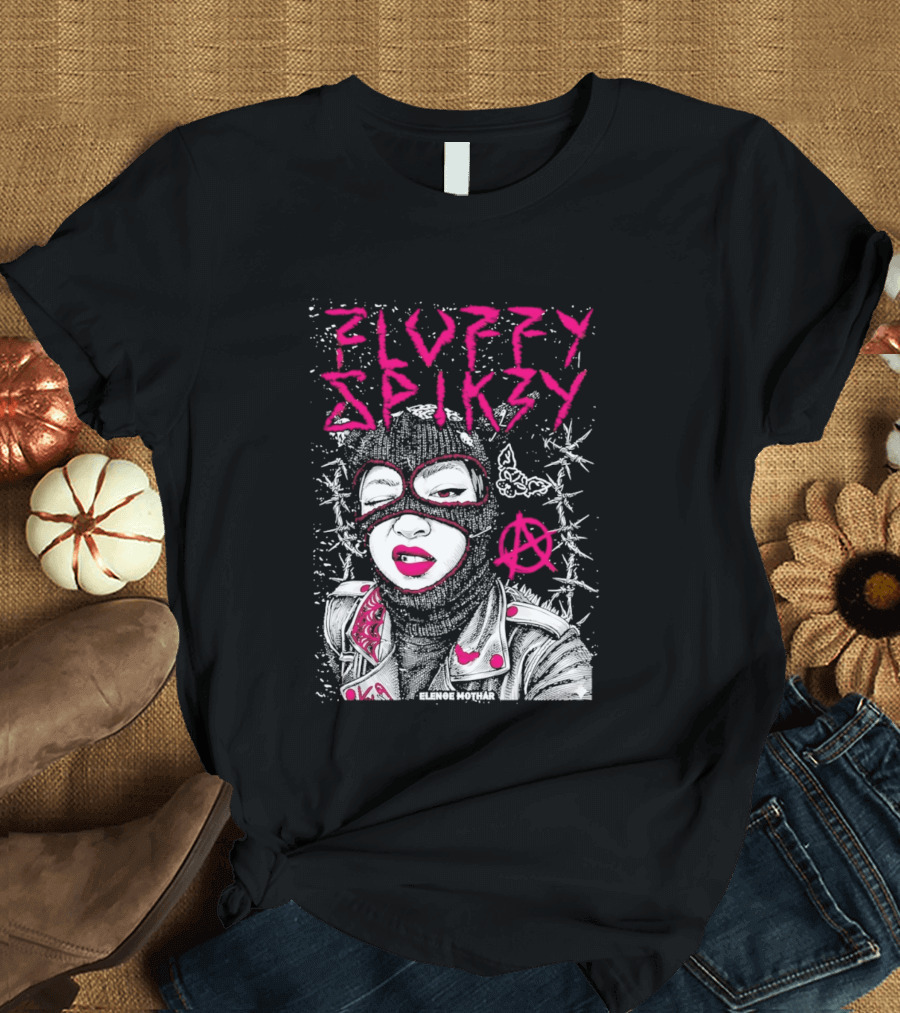 Fluffy Spikzy Elenoe Mothar Balaclava Anarchy Art With Barbed Wire And Punk T-Shirt