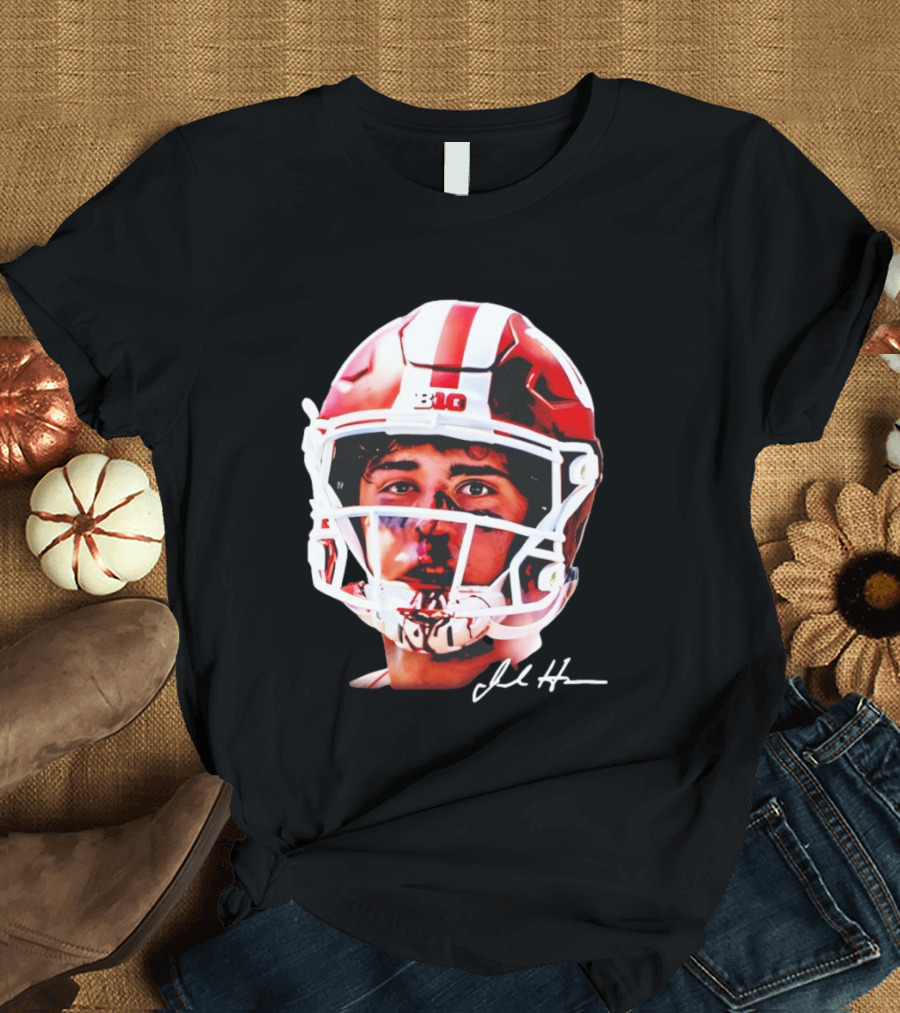 Josh Hoover Indiana Tuff Bloody Face Big Ten Football Helmet Signature T-Shirt