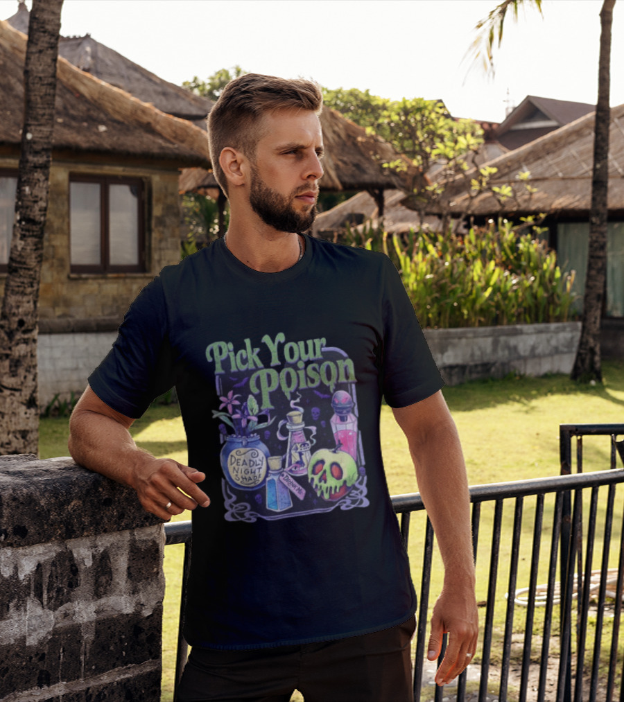 Pick Your Poison Deadly Nightshade Toxic Skull Potion Bottles T-Shirt
