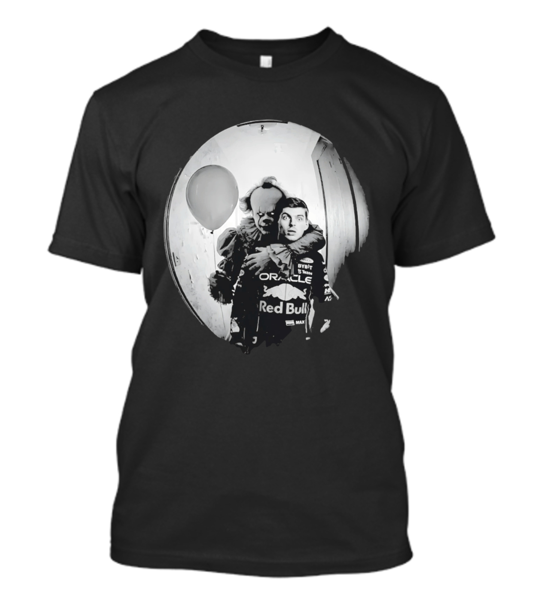 Max Verstappen Red Bull Racing And Pennywise Balloon Halloween Scene T-Shirt