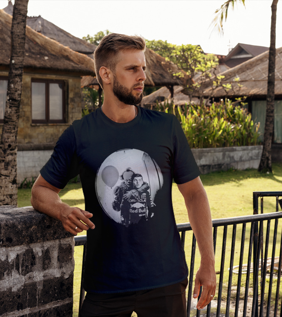 Max Verstappen Red Bull Racing And Pennywise Balloon Halloween Scene T-Shirt