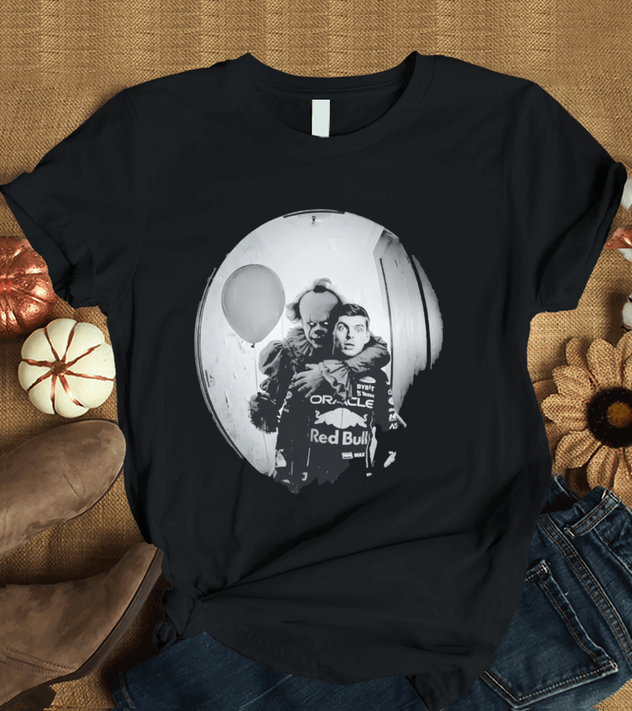 Max Verstappen Red Bull Racing And Pennywise Balloon Halloween Scene T-Shirt
