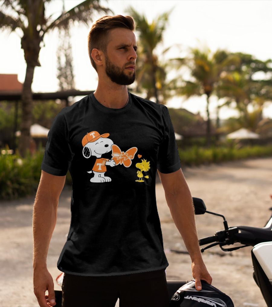 Snoopy Woodstock Tennessee Volunteers Orange Heart Butterfly T-Shirt