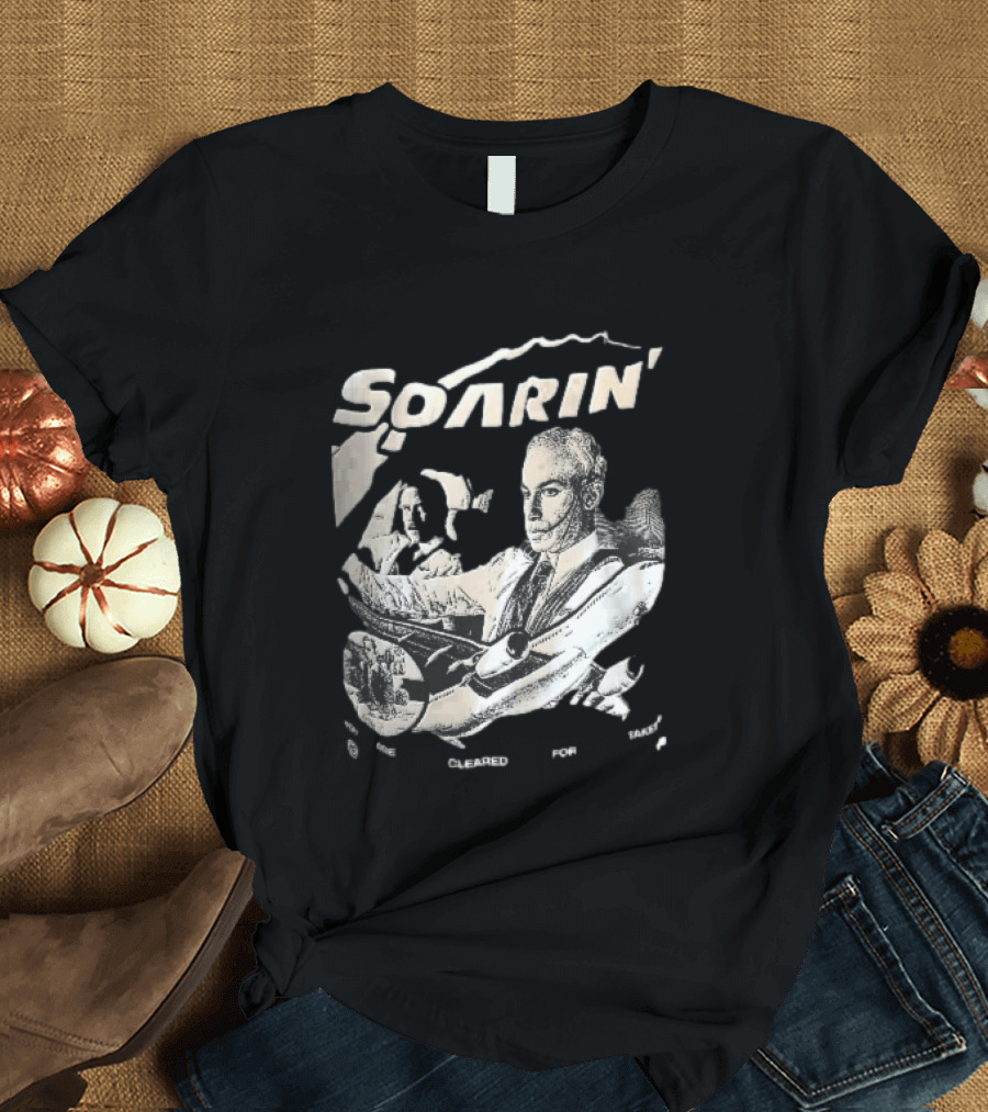 Soarin You Are Cleared For Takeoff Pilots Airplane Cockpit Halftone T-Shirt