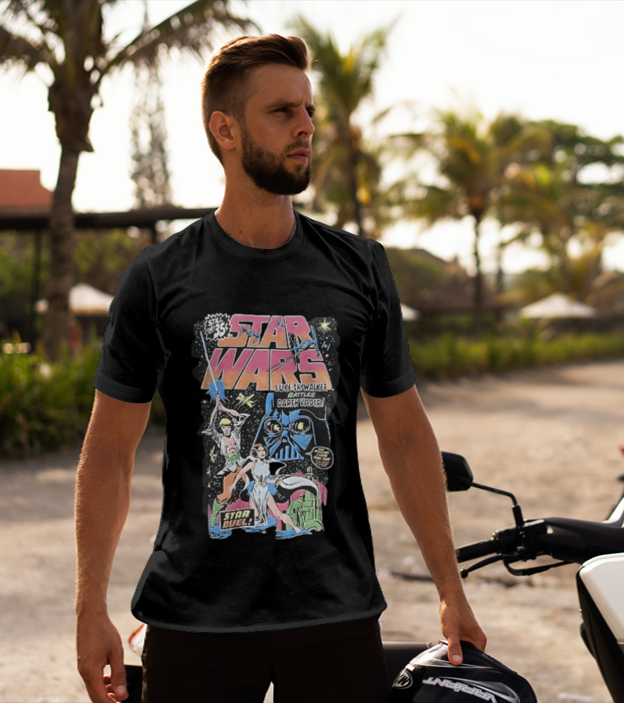 Star Wars Only 35 Cents Luke Skywalker Battles Darth Vader Star Duel Comic Cover Leia Lightsaber T-Shirt