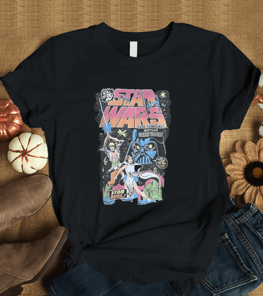 Star Wars Only 35 Cents Luke Skywalker Battles Darth Vader Star Duel Comic Cover Leia Lightsaber T-Shirt