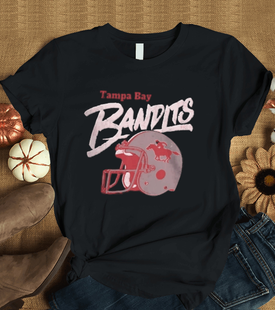 Tampa Bay Bandits Football Helmet Horseback Rider Distressed T-Shirt