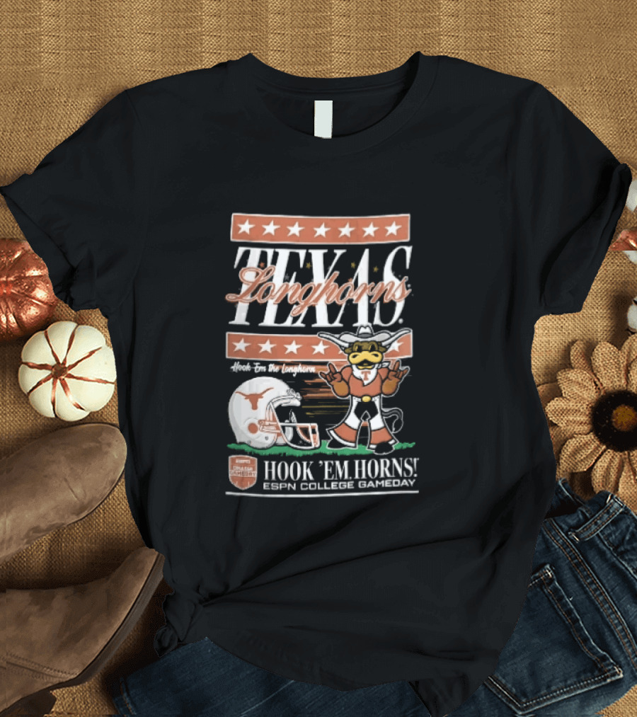 Texas Longhorns Hook Em Horns ESPN College Gameday Football Helmet Cartoon T-Shirt