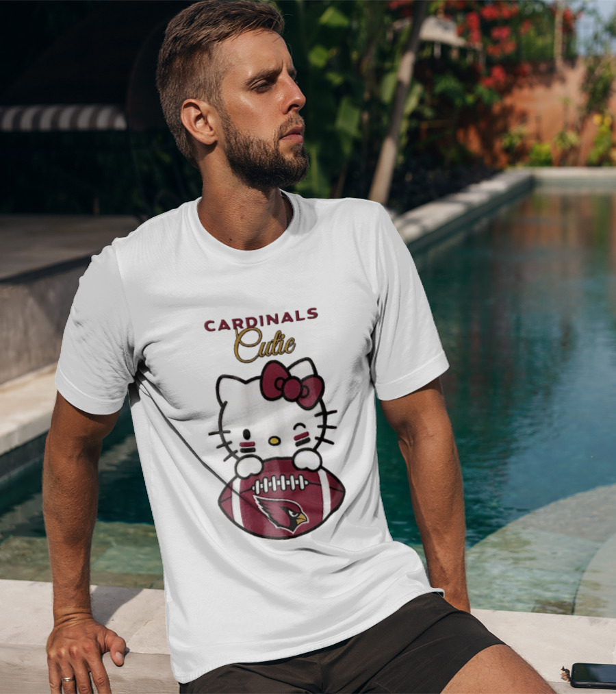 Cardinals Cutie Winking Cartoon Cat Holding Football With Arizona Cardinals T-Shirt