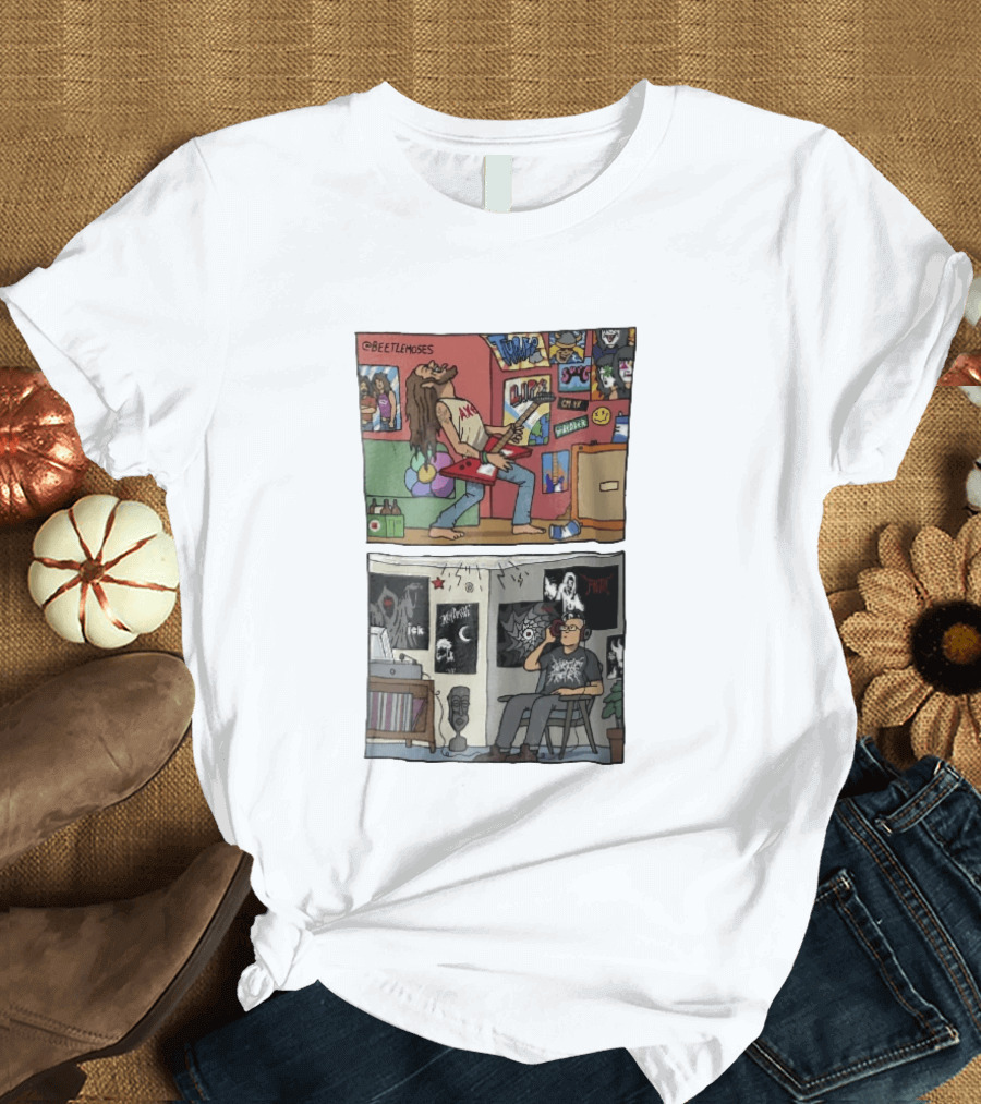 Beetlemoses Comic Heavy Metal Guitarist Listening S Room T-Shirt