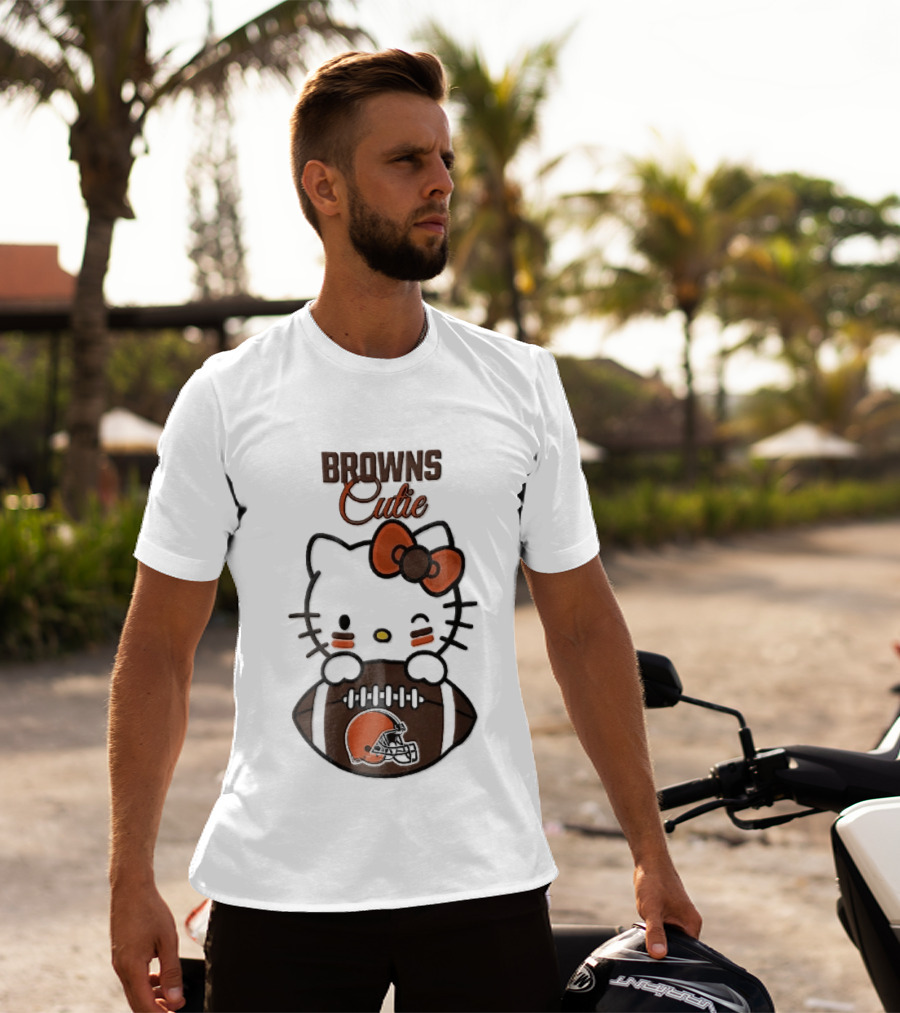 Browns Cutie Winking Cartoon Cat Bow Football T-Shirt