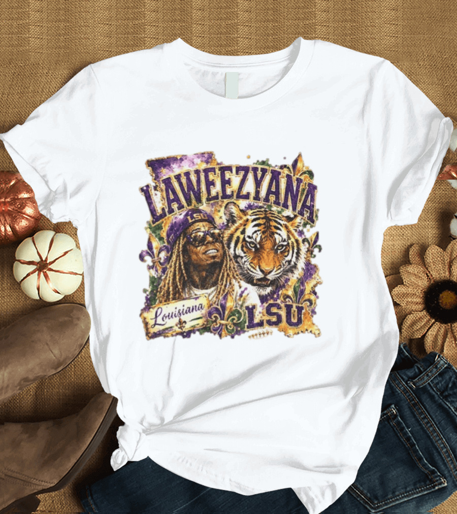 Laweezyana Lil Wayne LSU Louisiana Football Tiger Fleur De Lis T-Shirt