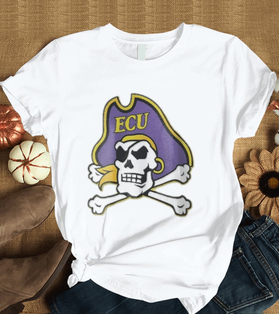 ECU Pirates Skull Crossbones Eyepatch Bandana NCAA T-Shirt