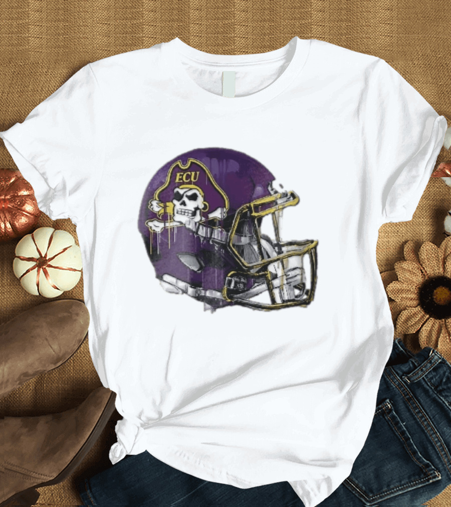 ECU Pirates Purple Helmet Dripping Paint Football NCAA Pd Moreno T-Shirt