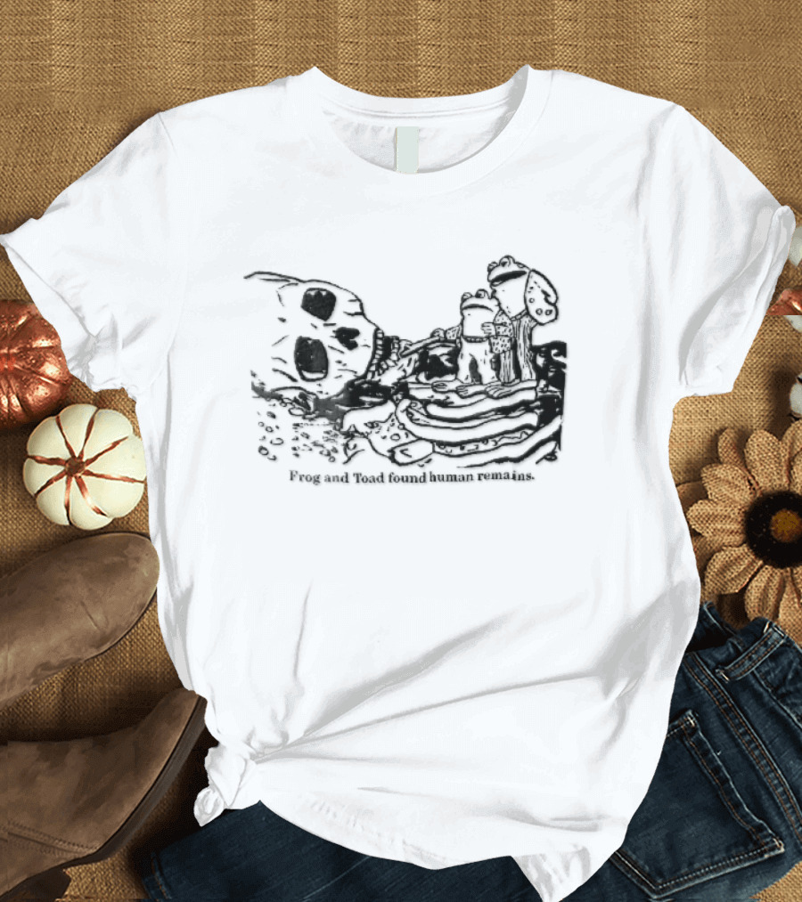 Frog And Toad Found Human Remains Cartoon Skeleton Skull Drawing T-Shirt