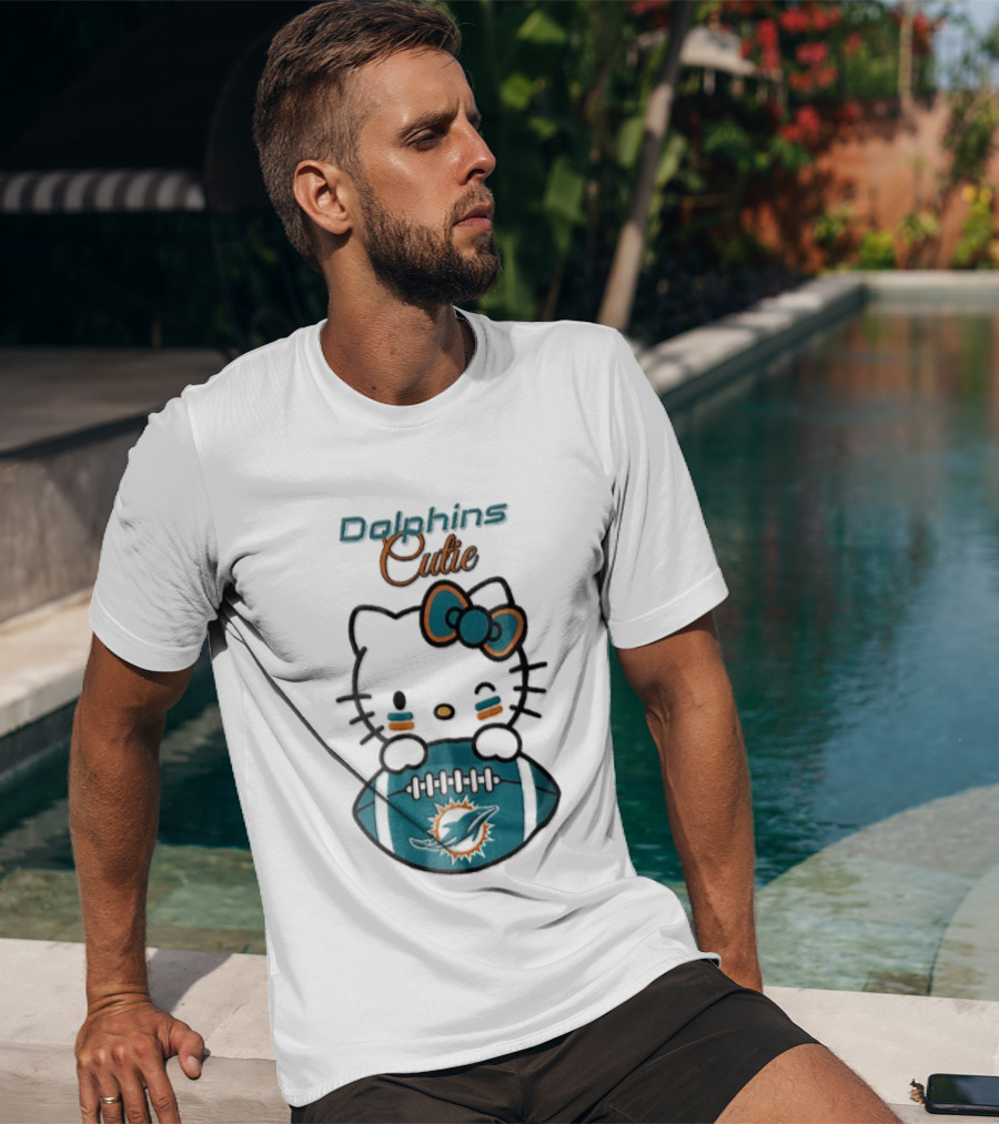 Miami Dolphins Cutie Winking Cat Bow Football T-Shirt
