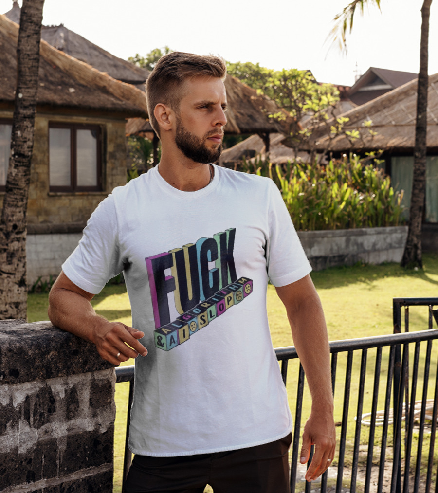 Fuck Algorithm And AI Slop 3D Toy Blocks Sad Faces T-Shirt